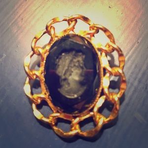 Vintage Black Intaglio Cameo Brooch or Pendant